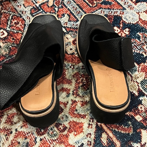 Black Leather Block Heel Sandals - Picture 5 of 7